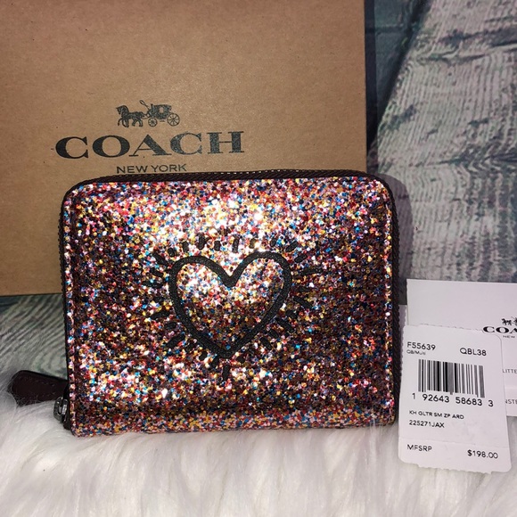 Coach Handbags - NWT Coach x Keith Haring Glitter Zip Wallet Small